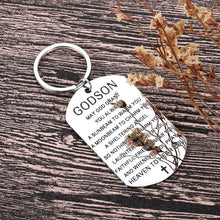 Load image into Gallery viewer, Keychain for Godson Gifts from Godmother Godfather Godparents to My Godson Christmas Keepsake Present Communion Baptism Graduation Birthday Valentine Gifts for Godson Teen Boys Kids Son Dog Tag Key
