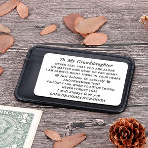 To My Granddaughter Wallet Card Inserts Christmas Valentine Gifts for Grandchild from Grandma Grandpa Graduation Mothers Day Sweet 16th Birthday Gifts For Her Teens Adult Women Girls Inspirational