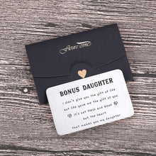 Load image into Gallery viewer, to My Bonus Daughter Wallet Card Inserts Christmas Valentine Gifts for Step Daughter from Step Mom Mothers Day Inspirational 16 18 Birthday Memento for Her Adult Women Teenage Girls Graduation Gifts
