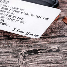 Load image into Gallery viewer, To My Husband Christmas Valentine’s Day Gifts Wallet Card Insert For Him Men From Wife To Hubby Husband To Be Stocking Suffers Wedding Anniversary Birthday Gifts I Love You Note Engagement Gifts
