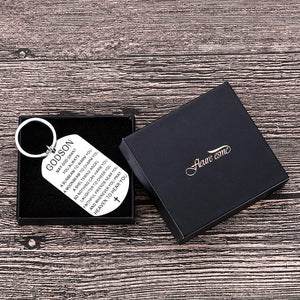 Keychain for Godson Gifts from Godmother Godfather Godparents to My Godson Christmas Keepsake Present Communion Baptism Graduation Birthday Valentine Gifts for Godson Teen Boys Kids Son Dog Tag Key