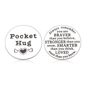 Pocket Hug Token Keepsake Gifts for Boyfriend Son Daughter Newphew Best Friends Long Distance Relationship Inspirational Gifts from Girlfriend Mom Dad Graduation Retirement Gifts Double-Sided Coin